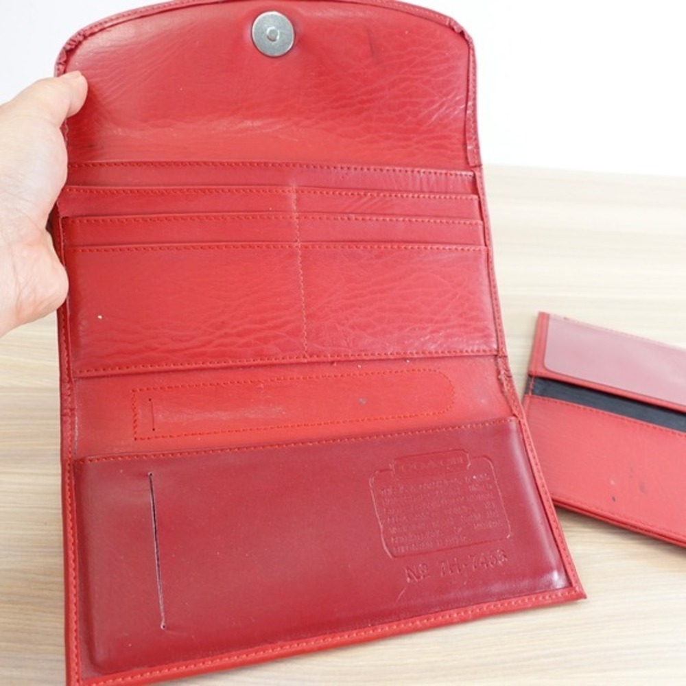 Vintage Coach Wallet Womens Red Clutch Trifold Long Purse Card Check‎ USA FLAWED - Picture 3 of 16